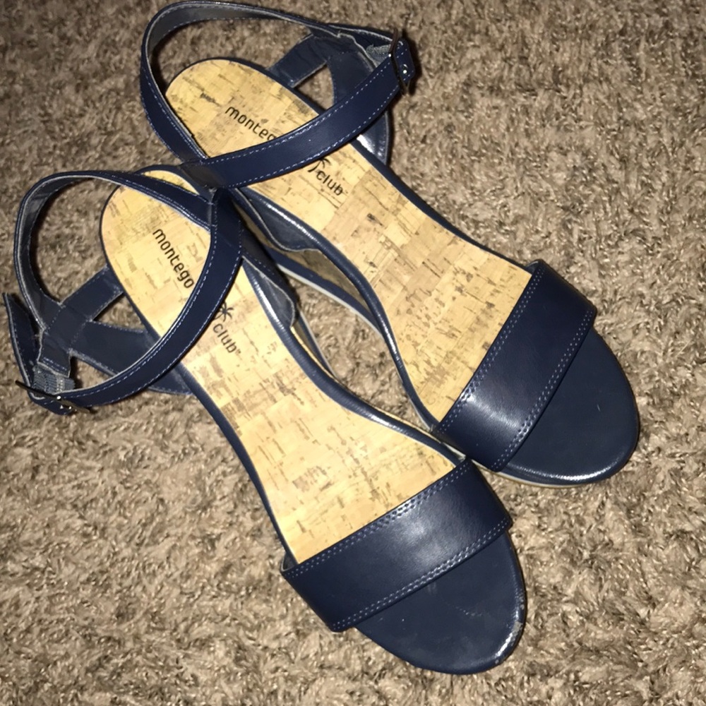 Navy and Wood Style Wedge Heels Size 11